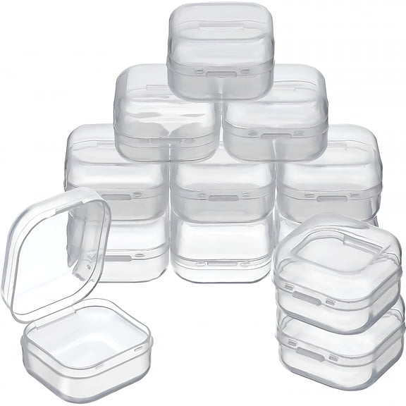 FACEGA 12 Pack Small Clear Plastic Storage Containers with Hinged Lids, Mini Beads Organizer Box for Jewelry, Hardware, Crafts