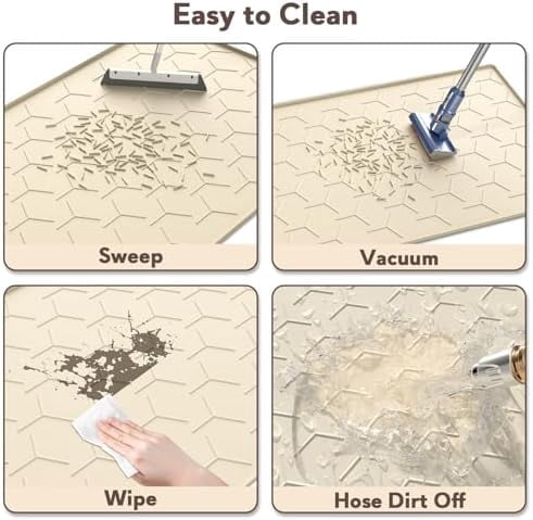 Silicone Cat Litter Trapping Mat, Large Waterproof 34" X 22" Cat Litter Box Mat, Easy to Clean, Beige
