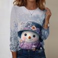 thumbnail image 2 of Women's Long Sleeve Shirts with Cute Print Graphic Tees Design, Blouses Casual Plus Size Basic Tops Pullover, Fashion Christmas Snowman Print Round Neck Top for Winter Wear,Blue,L, 2 of 7