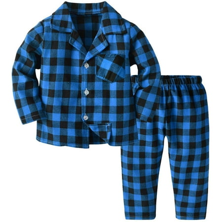 

Infant Toddler Boy s 2 Piece Cute Plaid Sleepwear Loungewear Nightwear Pajamas Set Black Blue 6-9 Months = Tag 70