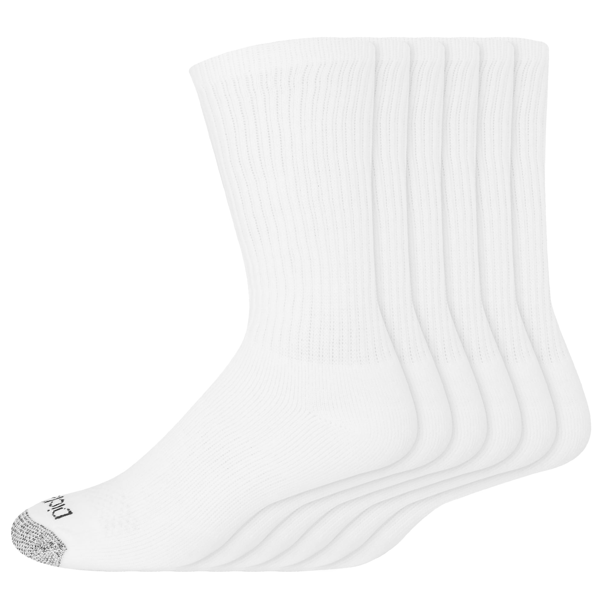 Dickies Men's Dri-Tech Crew Sock, 6 Pack, Solid White Sizes 6-12
