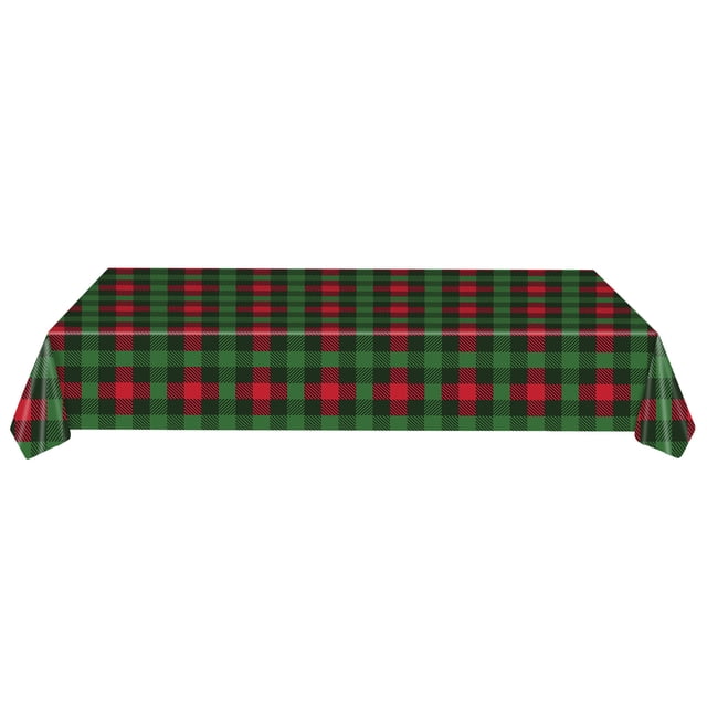 Disposable Plastic Tablecloth, Christmas Plaid Checkered Table Cover, Waterproof Rectangular Tablecloth for Holiday Party, Picnic and Daily Dining Decor
