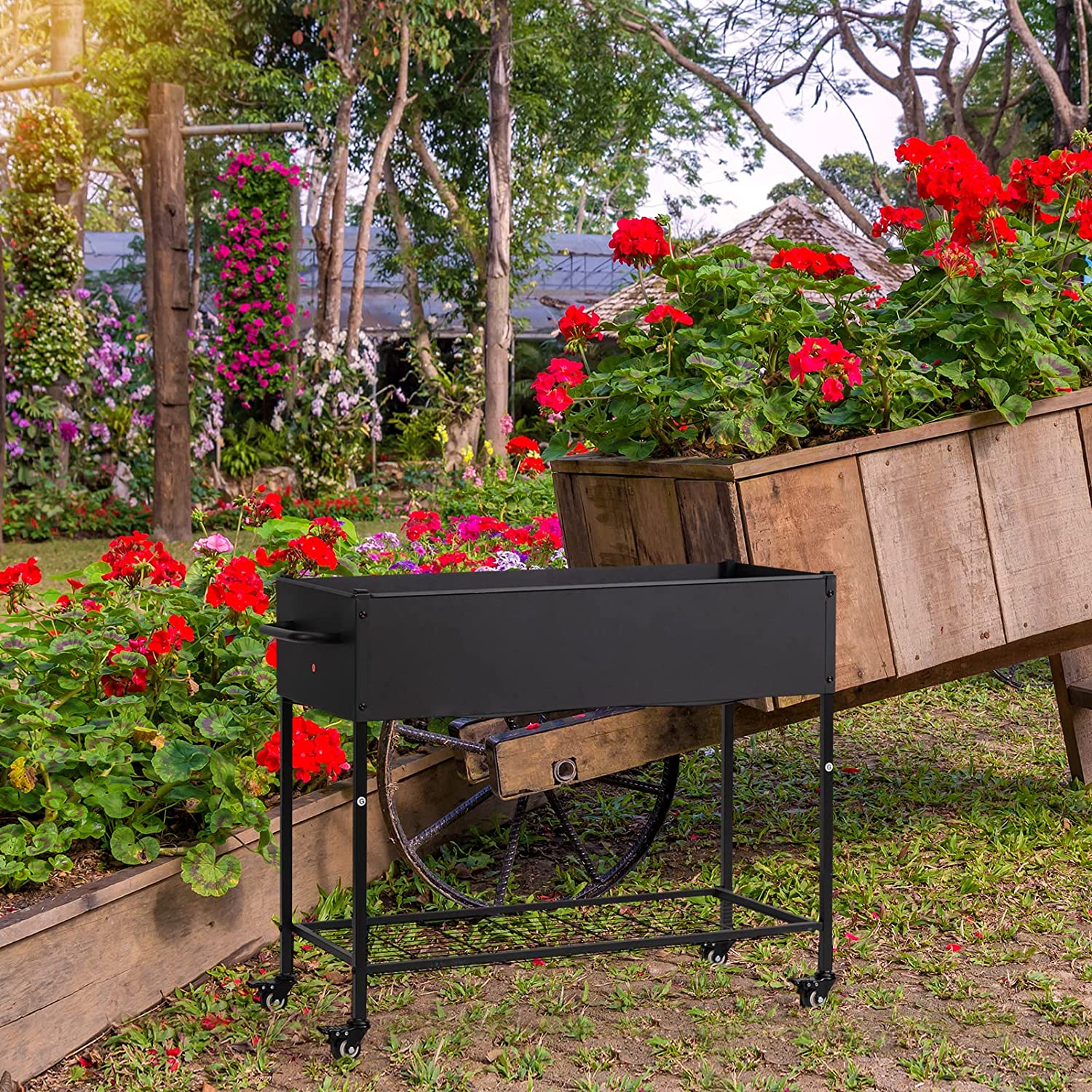 Patio Planter Box Raised Garden Bed Cart, Outdoor Mobile Galvanized