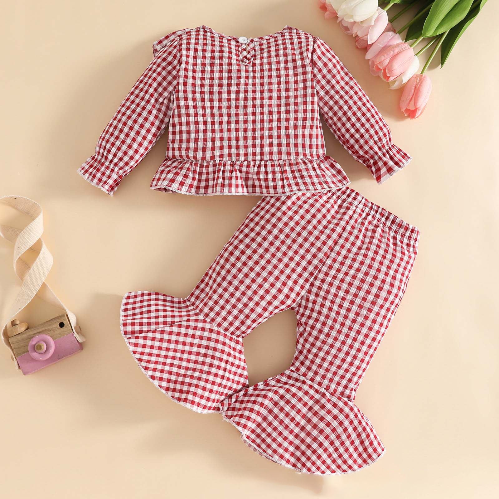 Leey-World Baby Girl Clothes Baby Girls Long Sleeve Ruffle Bodysuit Pants Headband Infant Outfit Toddler Winter Spring Clothes Set 3 Pcs Baby Girls' Clothing(Red,6-9 Months)