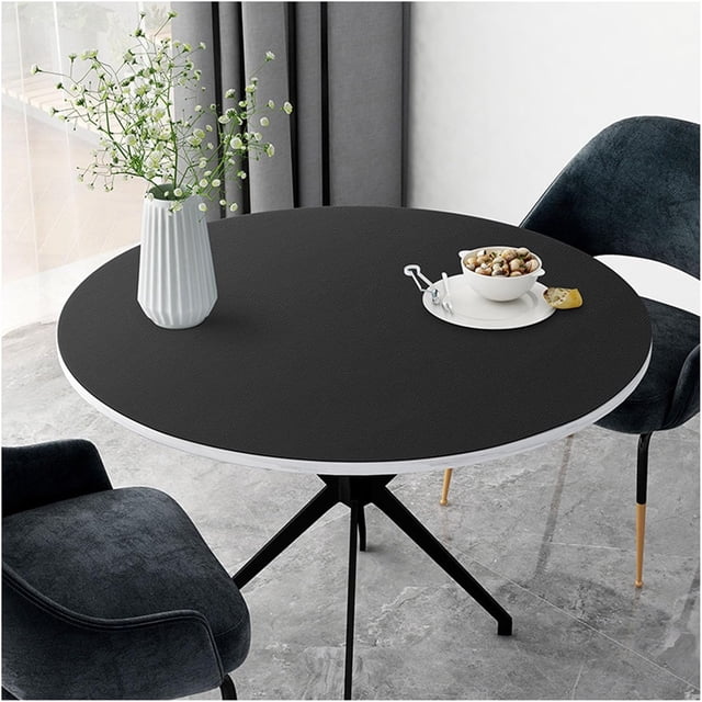 Nappe Ronde en Cuir Essuyable, Nappes en Faux Cuir Imperméables pour Tables Rondes, Grand Tapis Protecteur en Vinyle pour Table de Salle à Manger, Tapis de Table Basse Résistant à la Chaleur, (80 cm, Noir)