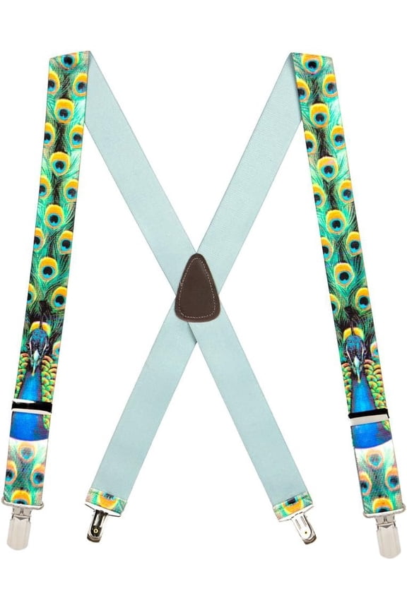 Peacock Suspenders - 1.5-Inch Wide Elastic - Pin Clip - 4 Sizes!