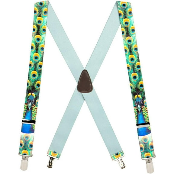SuspenderStore Peacock Suspenders - 1.5-Inch Wide Elastic - Pin Clip - 4 Sizes!