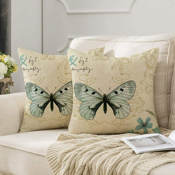 Elegant Butterfly Pillow Covers Set of 2, 18x18", Cotton Decorative Pillowcases for Couch, Bedroom & Living Room Decor, Bohemian Accent