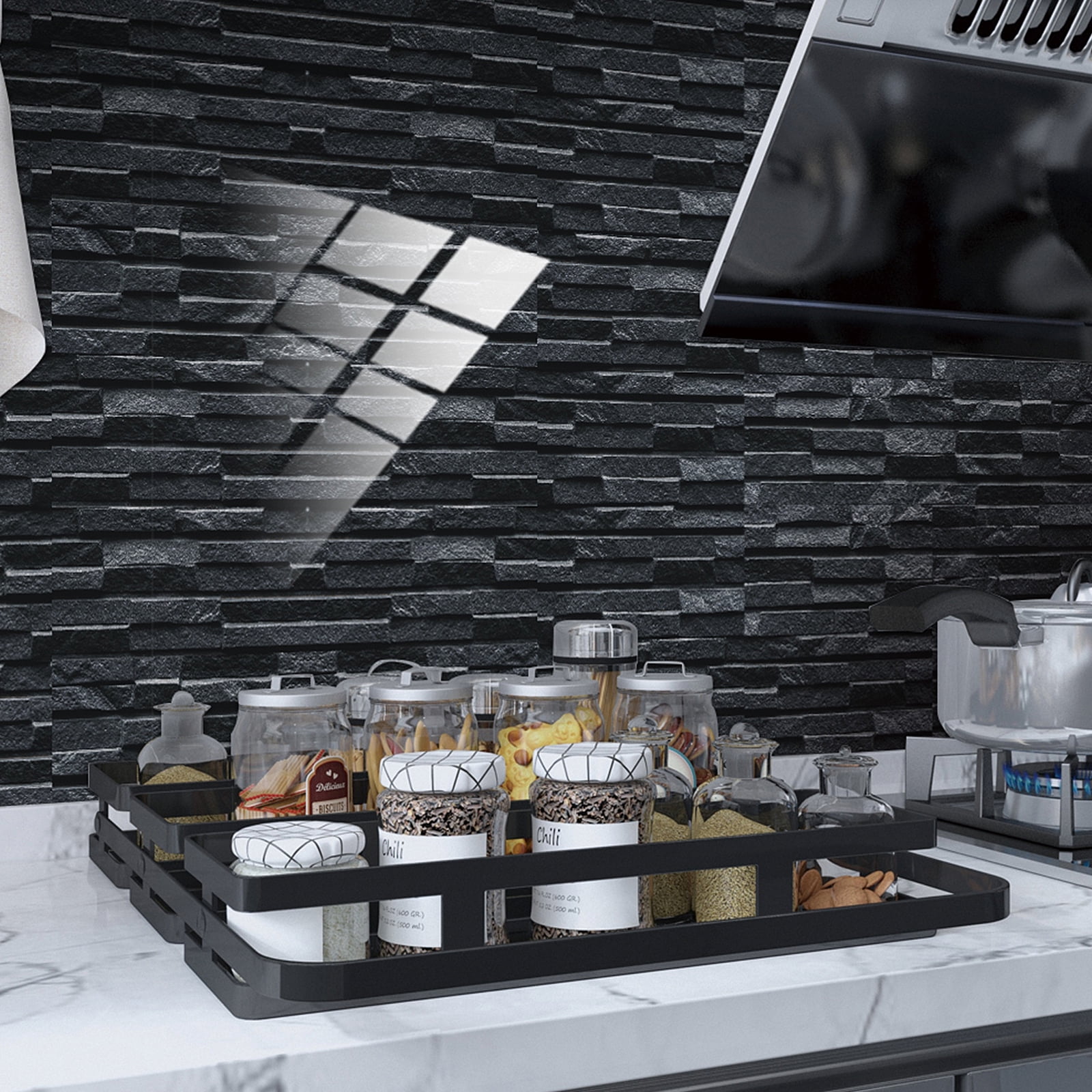 Self-adhesive Peel And Stick Wallpaper 3D Stone Design Brick Wall Tile For Home Bathroom Kitchen Backsplash, 12 Packs