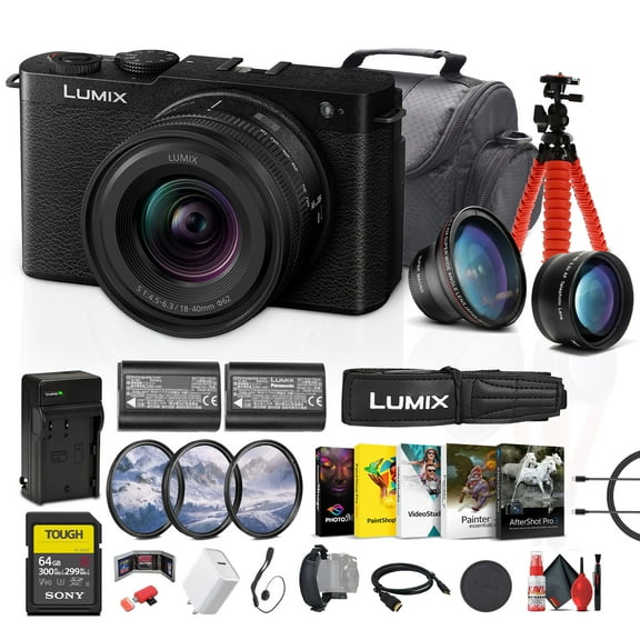 Panasonic Lumix S9 Full Frame Mirrorless Camera with 18-40mm f/4.5-6.3 Lens, Compact, Lightweight (Black) (DC-S9NK)   64GB Memory Card   Photography Software   DMW-BLK22   More
