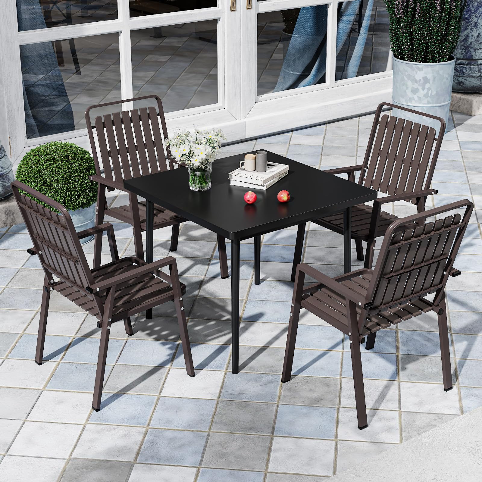 TQKVIPI Outdoor Patio Dining Chairs Set of 4, Outdoor Patio Chairs, Heavy Duty Metal Dining Chairs with Armrest for Balcony, Deck, Backyard, Lawn, Porch, Kitchen (Brown)