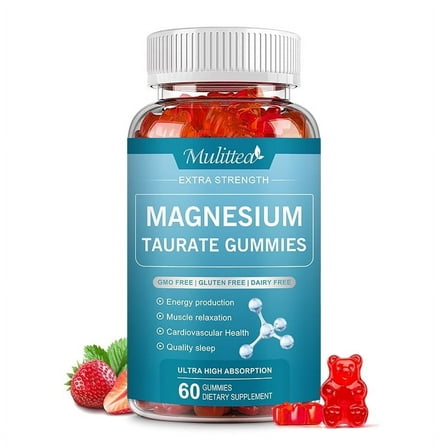 GPGP Magnesium Taurate Gummies,Amino Acid 1800mg Supplement,Supports Liver,Heart,Brain & Visual Health,60 Gummies