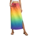 thumbnail image 2 of Gradient High Waisted Skirt, Casual Flowy Long Skirt with Slit and Pockets, Summer Ombre A-Line Slacks, 2 of 6