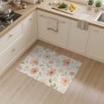 thumbnail image 2 of ODIKA 3'x5' Green Soft Peach Floral Elegance Washable Throw Rug Delicate Blooms with Insect Accents for Entryway, Kitchen, Mudroom, Stain Resistant, Low Profile, Non-Slip, 2 of 7