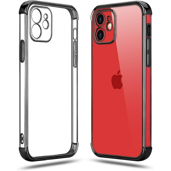 Compatible with iPhone 12 Case Clear Crystal Protective Cover Women Men Transparent Ultra Thin Slim Drop Proof Shockproof Silicone Soft Phone Case for iPhone 12, Black