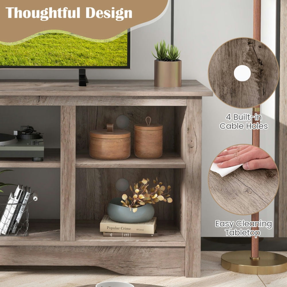 Finihen TV Stand, Entertainment Center, TV Stand for up to 65 Inch Flat Screen TVs with Adjustable Shelves for 18 Inch Electric Fireplace (Not Included), for Living Room, Gray