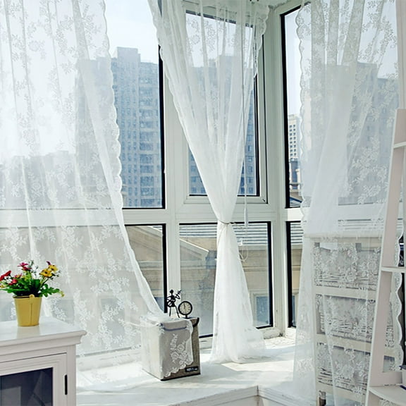 HDWUEN Sheer Lace Curtain, Vintage Rose Embroidery Window Drapes For Bedroom Living Room Sets Of 2 Rod Pocket, 57" X 70"