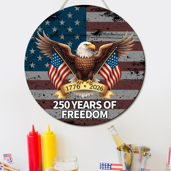USA 250th Anniversary Door Hanging Sign Wreath, Patriotic Eagle 250 Years of Freedom Decor Wooden Home Decorations