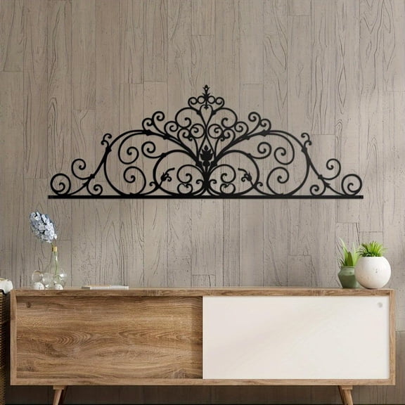 HELLOYOUNG 2pc splicing combination Metal Wall Art Scroll Sculpture Large Laser Cut Metal Wall Decor for Living Room Bedroom Black Iron Floral Wall Hangings Halloween Christmas Gift