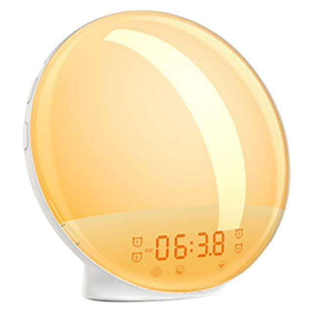Reloj despertador Sunrise, alarmas de trabajo con luz de despertador inteligente con broadcast FM, 7 Snooze, luz de 7 co - 16x16x6cm