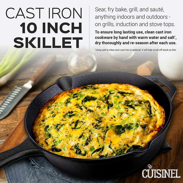 Cuisinel Cast Iron Skillet with Lid Kitchen Cookware Pre-Seasoned