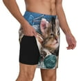 thumbnail image 3 of Picia Playful Cat pattern Mens Swim Trunks with Compression Liner Stretch Beach Shorts Quick Dry with Zipper Pockets No-Chafing Board Shorts-, 3 of 9