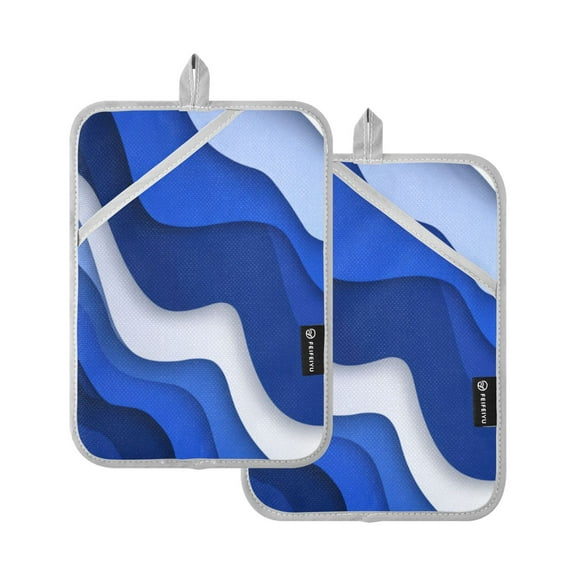 2Pack Heat-Resistant Quilted Cotton Potholders - Stylish Kitchen Grips for Hot Pots & Pans Ovens Navy Blue Color Palette