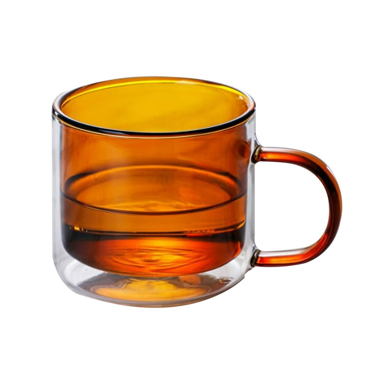Double Glass Water Cup Colorful Transparent Mug Coffee Cup with Handle, Size: 250 mL, Yellow