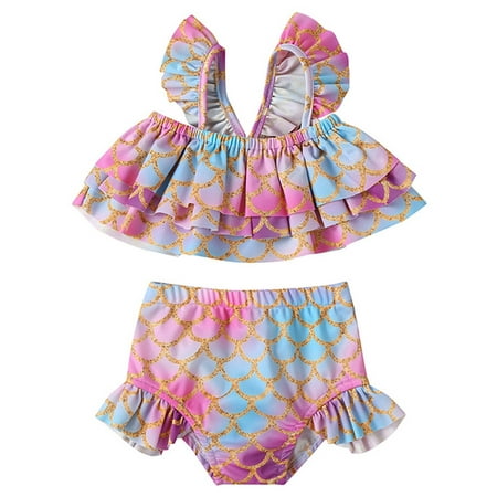 

Bmnmsl Baby Girl Mermaid Swimsuit Sets Fish Scales Bathing Suit Set