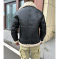 thumbnail image 5 of Men's Winter Coat Genuine Leather Real Natural Sheepskin Shearling Pilot Jacket for Male Thick Wool Liner Black Oversized,Black Ivory Wool,58, 5 of 6