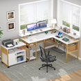 thumbnail image 2 of Homieasy L Shaped Desk with Power Outlets and LED Light, 55 inch Reversible L-Shaped Gaming Desk with Monitor Stand, Ergonomic Corner Computer Desk with Storage Shelf for Home Office, White and Gold, 2 of 7