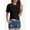 black, variant on Women's Round Neck Short Sleeve Twist Front Crop Top Summer Casual Blouse