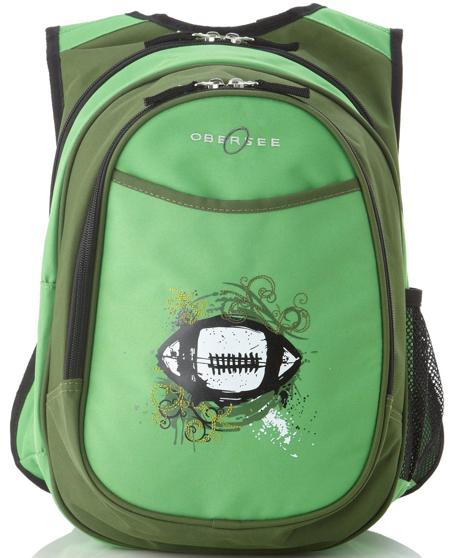 O3KCBP007 Obersee Mini Preschool All-in-One Backpack for Toddlers and Kids with integrated Insulated Cooler | Green Football - image 1 of 4