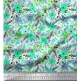 thumbnail image 1 of Soimoi Green Cotton Duck Fabric Leaves & Periwinkle Floral Print Fabric by the Yard 42 Inch Wide, 1 of 3