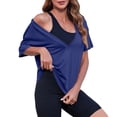 thumbnail image 5 of Womens Sexy Deep V Neck T-Shirts Summer Short Sleeve Tops Casual Loose Plus Size Fit Basic Tees Summer Womens Tops Sky Blue L, 5 of 6