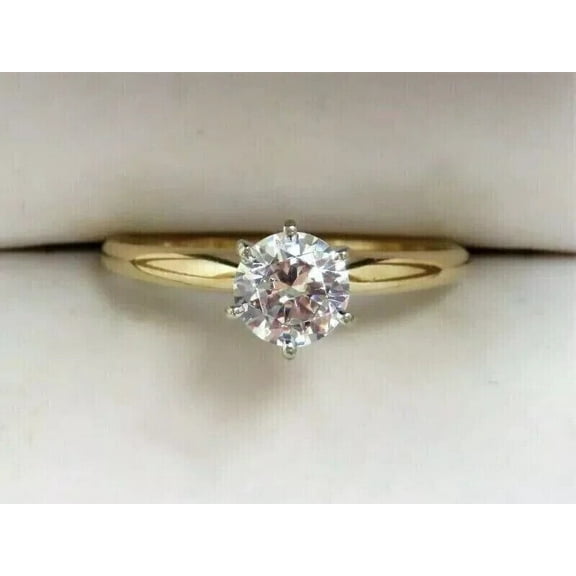 TAAPSEE JEWELS Solitaire Anniversary 6 Prong Women's Ring 14k Yellow Gold Plated Round Cut Cubic Zirconia