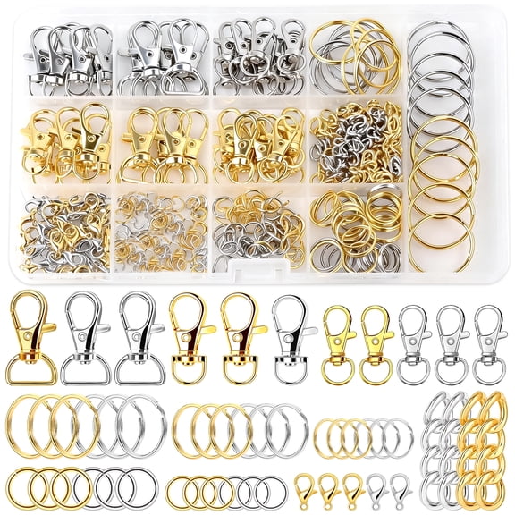 282PCS Keychain Making Kit, Keychain Craft Supplies Including Key Chain Hooks, Lobster Clasps, Key Rings and Jump Rings for Key Chain Making and Jewelry Making(Gold Silver)