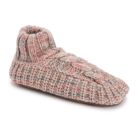 MUK LUKS Women's Icelandic Space Dye Marl Cabled Cuff Booties, Pearl, L/XL