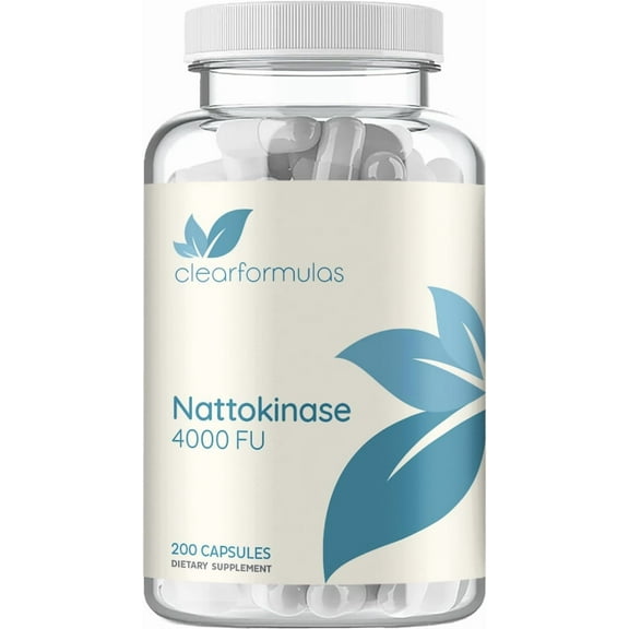 Clear Formulas Nattokinase 4000 FU Enzyme Supplement, Heart and Circulation Support, 200 Capsules