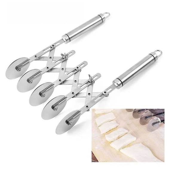 Vruelia 5 Wheel Pastry Cutter Stainless Pizza Slicer Multi-Round Dough Cutter Roller Cookie Pastry Knife Divider with Handle
