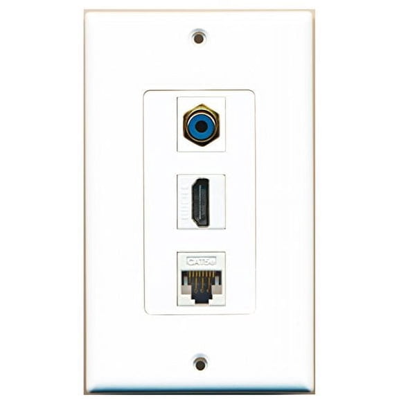 RiteAV - 1 Port HDMI 1 RCA Blue 1 Cat5e Ethernet White Wall Plate Decorative