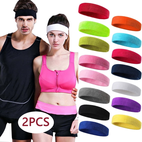 AWASD 2PC Classic Moisture Wicking Sports Headband for Women Men Comfortable Cotton Cloth Sweatband for Women Adjustable Workout Running Yoga Headbands(Color Red One Size)