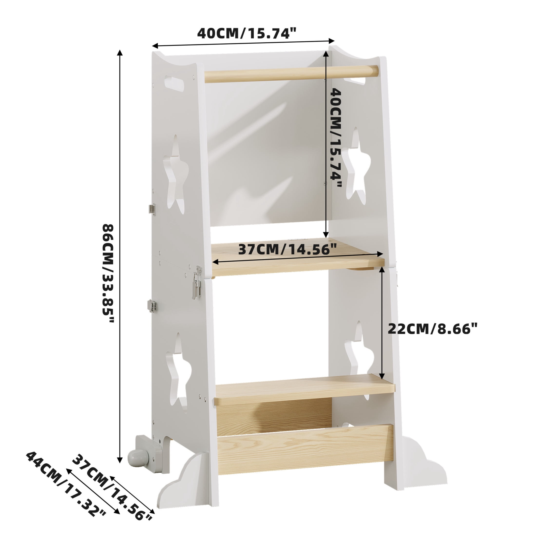 Noble House 3-in-1 Toddler Kitchen Step Stool with Blackboard and Convertible Table & Chair Set, Learning Tower, White