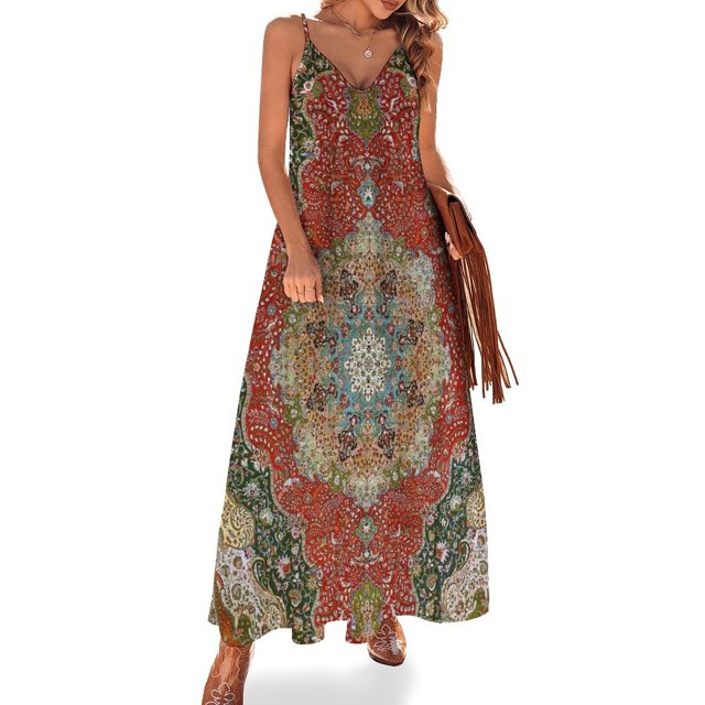 Vestido sin mangas con estampado de alfombra persa floral antiguo Vestido de verano para mujer Vestidos de noche elegantes para mujer 2024 Vestido de mujer