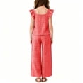 thumbnail image 2 of Cethrio Girls Summer Outfit Sets, Flutter Sleeve 2 Piece Plaid Casual Girls' Clothing Sets Red Size 11-12 T, 2 of 7