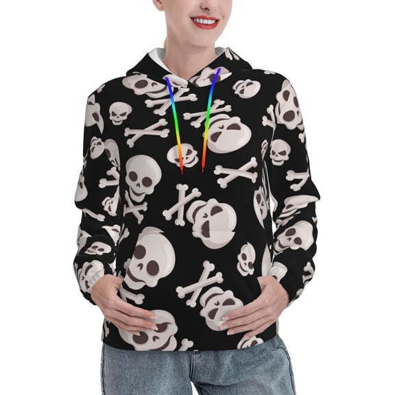 Kdxio black white Skull bone Print Womens Oversized Hoodies Sweatshirts Hooded Pullover Tops Sweaters Casual-