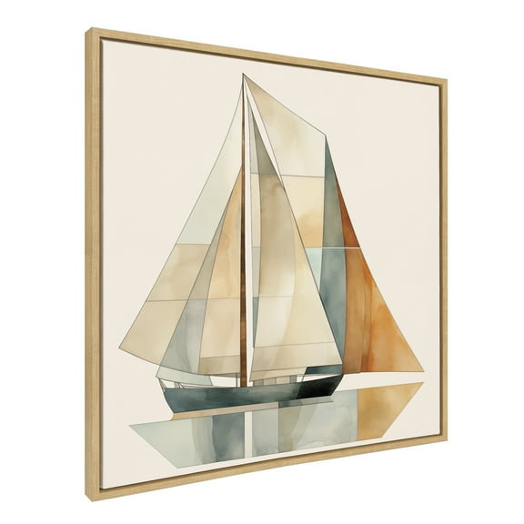 Kate and Laurel Sylvie Mid Century Modern Geometric Sailboat Framed Canvas Wall Art by The Creative Bunch Studio, 30x30 Natural, Modern Colorful Sailing Art for Wall