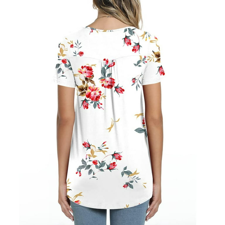 Floral Print Shirts For Womens Short Sleeve Shirts Crew Neck