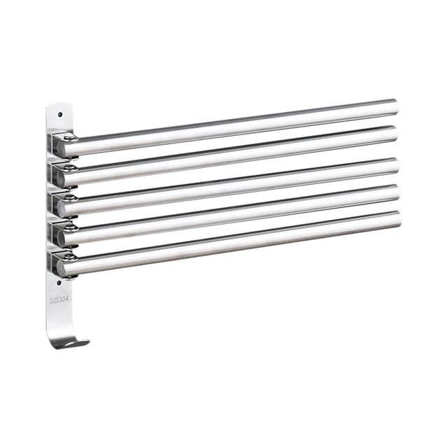 Swivel Out Towel Racks with Hooks 5-Bars Foldable Arms Bath Towel Hanger Wall Mount Towel