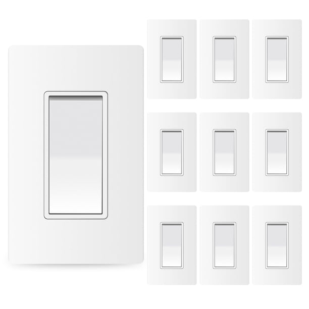 Thunderway Interruptor de luz decorativo de 3 vías, color blanco mate, con placa de cubierta, 15 A, 120 V/277 V CA, interruptores de pared con paleta basculante, repuesto con conexión a tierra automát